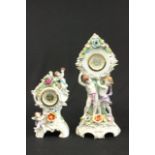 2 German porcelain clocks Adorned with cherubs & flowers, 14 1/2"H & 10"H