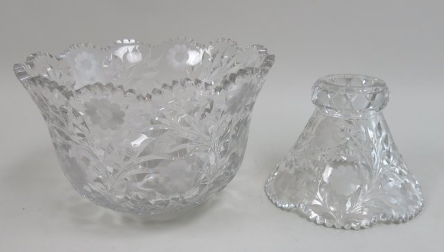 Cut crystal 2 piece punch bowl 13"H x 11 1/2"D From a NYC collector's 40 year compilation. good - Image 3 of 3