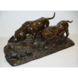 20thc bronze grouping signed Mene-Hunting Dogs 34" x 14" x 16"