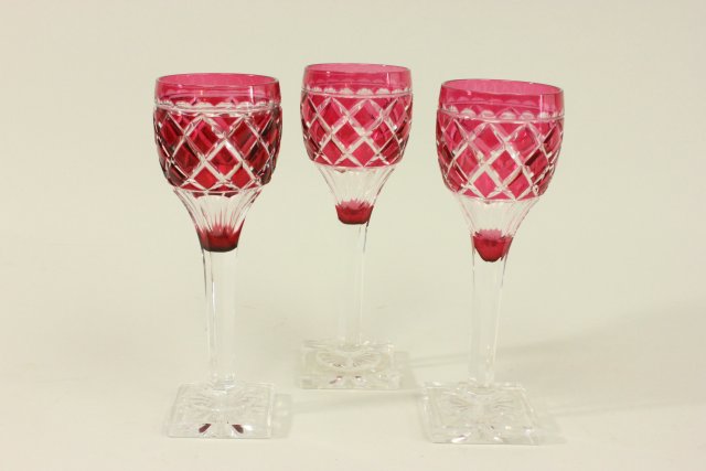 12 Cut to Clear Wine Glasses Various colors. Approx. 7 1/2" H. From a NYC  collector's 40 year - Image 5 of 7