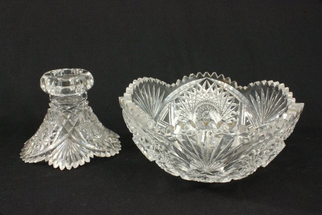 Dorflinger Hobstar crystal bowl, crystal tray... cut glass punch bowl, pinwheel cut tray - Image 5 of 5