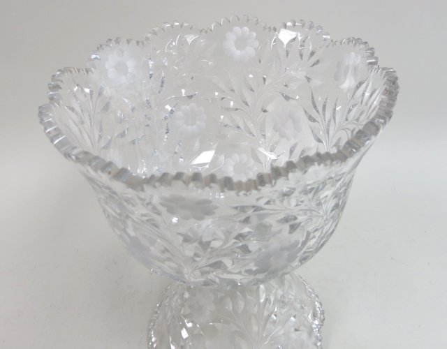 Cut crystal 2 piece punch bowl 13"H x 11 1/2"D From a NYC collector's 40 year compilation. good - Image 2 of 3