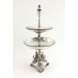 English Silver Plated 2-Tier Serving Tray Base depicts 3 swans & foliate tripod base & top.  Approx.