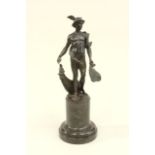 Bronze sculpture of Mercury on marble plynthe Artist signed, 12" total ht. From a NYC collector's 40