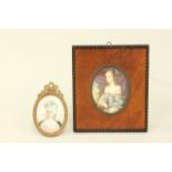 2 Miniature Hand Painted Portraits On bone. Approx. 2 3/4" H x 2" W & 3 1/4" H 2 1/2"  W.