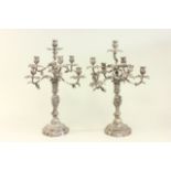 Pair Bronze Silver Plate Baroque Style Candelabra 7 lights. Approx. 20 1/2" H. From a NYC