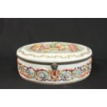 Large Capo di Monte Porcelain Jewelry Casket With courting scene on cover & flowers around it.