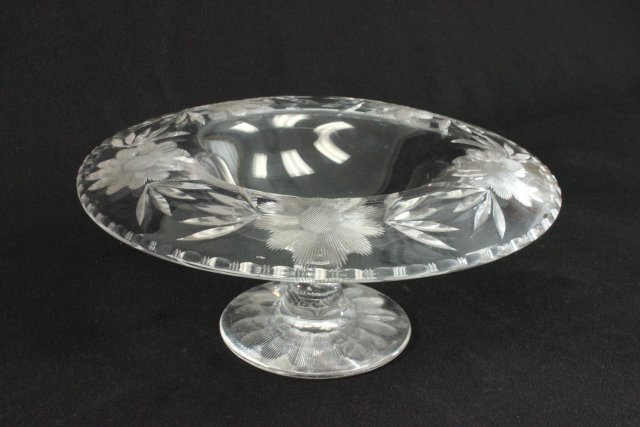 Pairpoint crystal compote Floral etched design, 4 1/2"H x 11"D From a NYC collector's 40 year