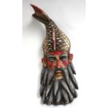 Polychrome wood carnival mask of Poseidon With glass eyes. Approx. 29" H. (4050) Cracked,