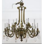 Late 19th/Early 20th C. Fine Ormolu Chandelier With figural mask decoration. 18 lights.