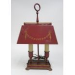 Red tole lamp 2 lights, 20"H some wear some wear