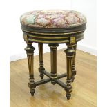 Napoleon III parcel gilt rosewood piano bench ca. 19thc, 22"H with adjustable seat gilding  slightly