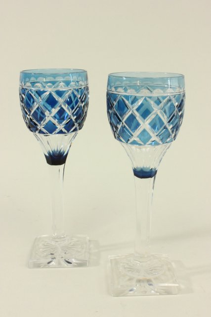 12 Cut to Clear Wine Glasses Various colors. Approx. 7 1/2" H. From a NYC  collector's 40 year - Image 6 of 7