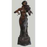 Italian bronze semi nude woman with violin Approx. 35" H x 12" W.