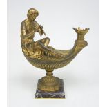 Gilt bronze Neo-classic Pan oil lamp, marble base 12"H x 9"W