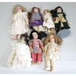 7 Dolls\ 6 bisque head dolls & 1 composition head doll  including, 1 Ann Brown JDK #243, 1975; 1 Ann