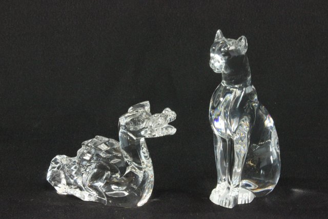 2 Baccarat Crystal Figures Includes seated leopard, approx. 6" H & reclining  dragon, approx. 4"