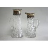 2 Sterling rimmed crystal pitchers One by Tiffany & Co 10 1/2"H, Other pitcher has  grape, leaf