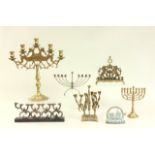 Judaica Menorah Lights & Candelabras Including sterling clad, silver plate & brass.  Various sizes &