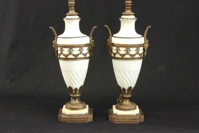 Pair of Bisque Lamps with Brass Mounts Approx. 19 1/2" H Line in one. Line in one. - Image 2 of 6