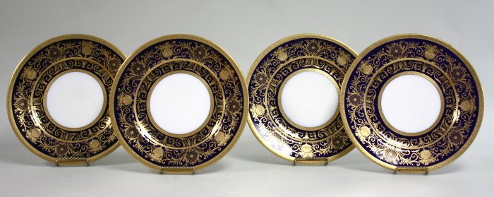 Lot of Chelsea English Porcelain Plates 4 pieces total. Cobalt blue with gold trim.  Approx. 10. - Image 2 of 4