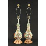 Pair of Schneeballen German Porcelain Vases Mounted as lamps. Height to top of vases approx.