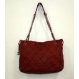 Chanel Red Lambskin Hobo Bag With large silver chain. Cleaned by "Chanel" with  receipt. Approx.
