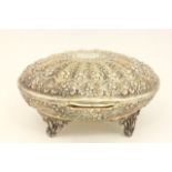 Egyptian Silver Footed Lidded Oval Box 900 silver. Lorus & B. Approx. 4" x 10" x 9",  approx. 1040g,