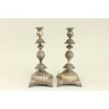 Pair of Silver Plate Judaica Candlesticks Approx. 13" H. From a NYC collector's 40 year