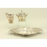 3 piece "Posen" German 800 silver Items Signed. Including matching open work bowl, creamer  &