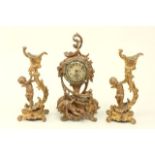 White Metal Figural Clock Set With bronze finish. Candlesticks approx. 7 3/4" H.  Clock approx. 9