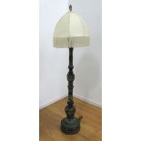 Cloisonne floor lamp Figural & floral design, stones set all around. 59 1/4"H to top of lamp, 75"H