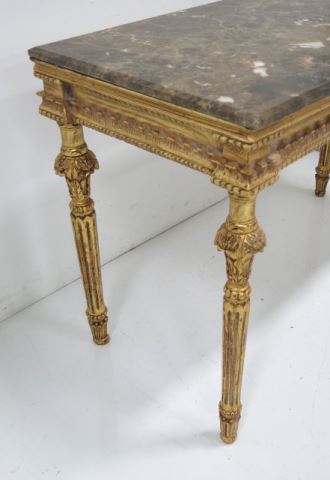 Pair of Marble Top Carves Console Tables circa mid 20th century. With gold leaf. Heavily  carved, - Image 4 of 4