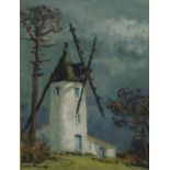 Jean Rigaud, "Windmill" Oil on canvas. Framed. Signed lower left & en  verso on canvas Noir