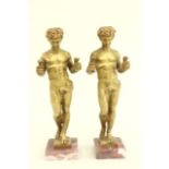 Pair of Bronze Figures Mounted on marble bases. Approx. 10 1/4" H.  (4061).