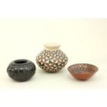 Three Native American Pottery Pieces One piece signed "Claudia Sanchez", one piece  Santa Clara