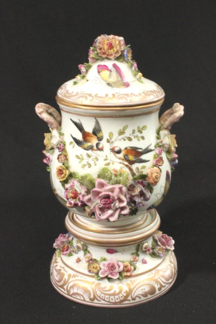 Pair of German Cash Pots Handpainted floral design. 19th Century. Approx.  12" H. 1 cover broken. - Image 6 of 8