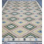 Killim Turkish Wool Carpet Approx. 150" H x 111" W. Light colors. Property of  a Bernardsville NJ