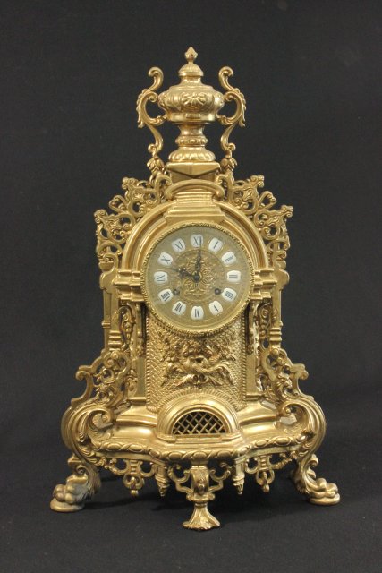 Brass Mantle Clock Late 20th Century. Approx. 24" H.