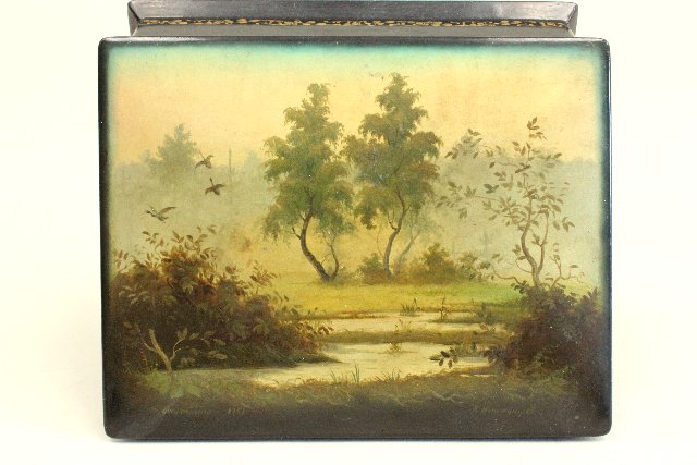 Russian Lacquered Scenic Box Approx. 3" H x 7" W x 5 1/2" D. - Image 3 of 6