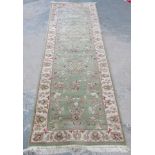 Handmade Green Indo-Persian Runner Approx. 8' L x 2 1/2' W.