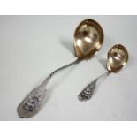2 Koehler & Ritter Figural Coin Silver Ladles San Francisco. Approx. 13", 8.5 ozt & 7 1/2", 2.6