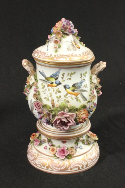 Pair of German Cash Pots Handpainted floral design. 19th Century. Approx.  12" H. 1 cover broken. - Image 4 of 8