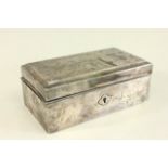 Japanese Silver Jewelry Box With floral etched lid. Artist signed. Approx. 2  3/4" H x 7 1/8" W x 4"