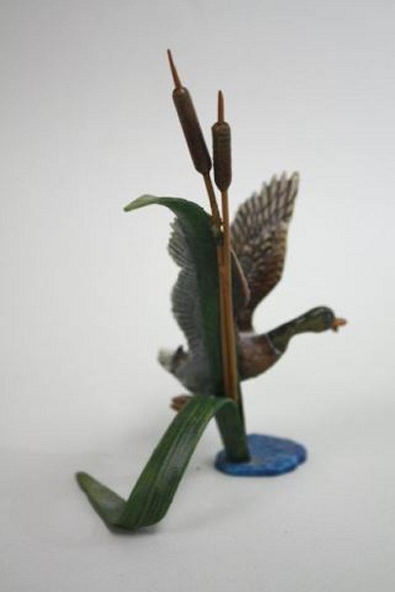 2 patinated bronze birds Rooster approx. 3 1/2" H. Mallard approx. 7 1/2"  H. - Image 3 of 10