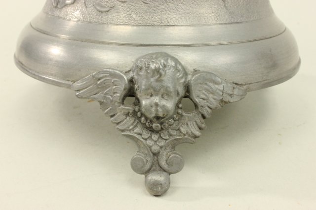 Pewter Figural Flagon Angel feet. Figure on top. Floral design. Approx  15" H. - Image 5 of 6