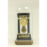 Portico Empire Clock With bronze pendulum. Clock set into domed glass  case. Dome approx. 27" H.