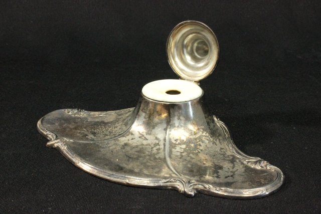 Lot of Desk Wares Including silver plate inkwell with original  insert, inkwell with original - Image 6 of 6