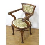 Dutch Marquetry Armchair Curved legs with "x" shaped stretchers on rounded  feet. Newly