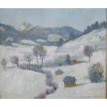 Winter Landscape Oil on canvas. Framed. Signed illegibly. Dated  1913. Approx. 24" x 28" unframed,
